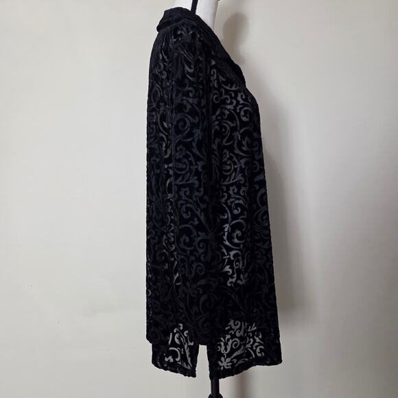 NWT Notations 1X Whimsygoth Witchy Velvet Burnout Tunic Long Sleeve Button Black - Picture 4 of 16